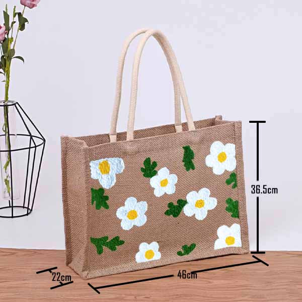 Burlap tote bag white flora - Kits
