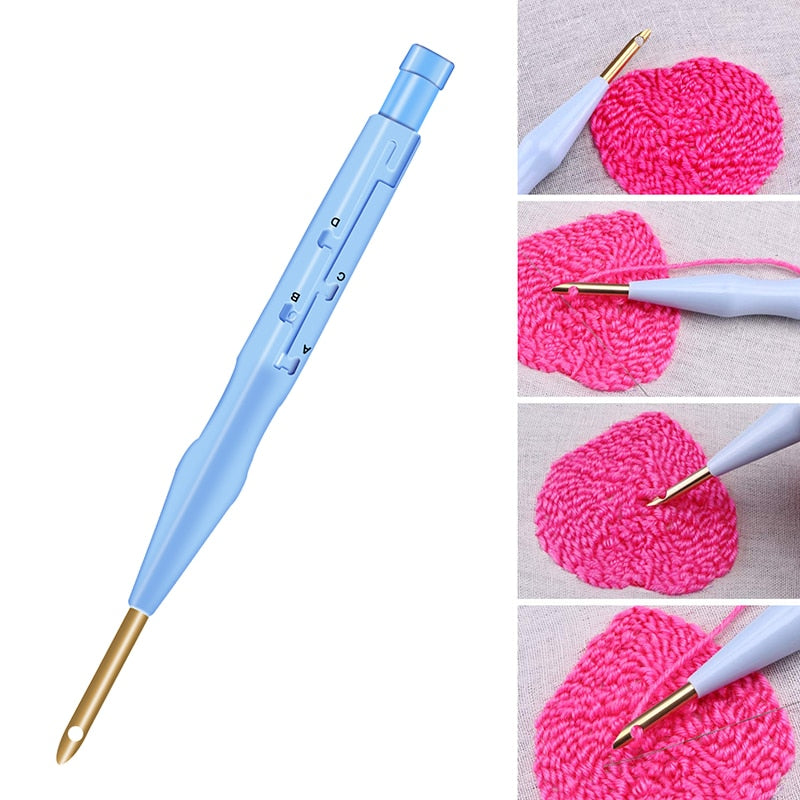 AROYEL Magic Embroidery Pen Punch Needles, 3 Size Adjustable Punch Needle  Stitching Kit Rug Yarn Needle Embroidery Pen Felting Threader Needles