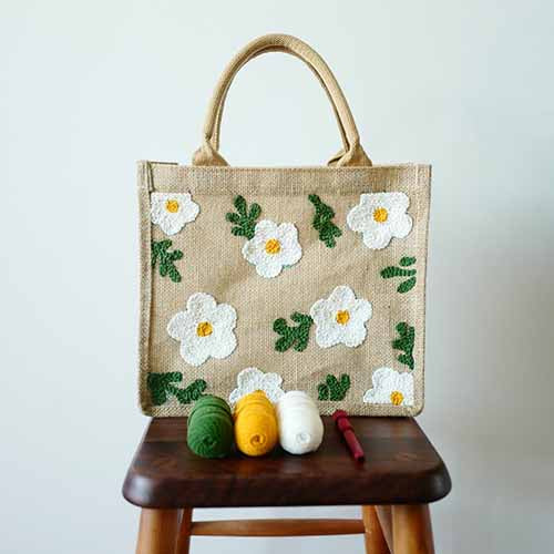 Burlap tote bag white flora - Kits