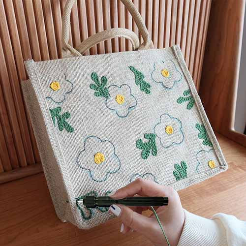 Burlap tote bag white flora - Kits
